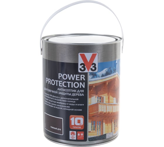 Алкидный антисептик для дерева V33 POWER PROTECTION полуглянец, темный дуб 117394