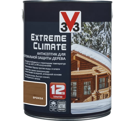 Акриловый антисептик для дерева V33 EXTREME CLIMATE матовый, бронза 117443