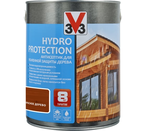 Акриловый антисептик для дерева V33 HYDRO PROTECTION полуглянец, красное дерево 117414