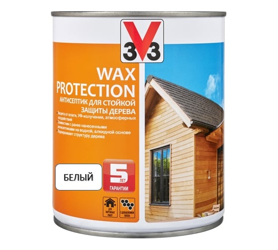 Алкидный антисептик для дерева с добавлением воска V33 WAX PROTECTION белый 119608