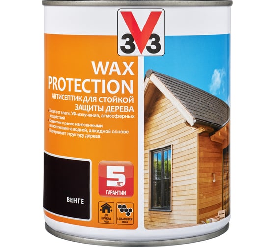 Алкидный антисептик для дерева с добавлением воска V33 WAX PROTECTION венге 117373 1