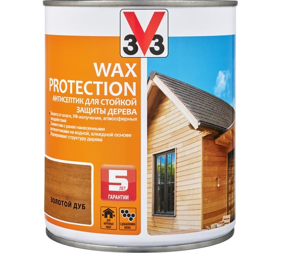 Алкидный антисептик для дерева с добавлением воска V33 WAX PROTECTION золотой дуб 117371 1