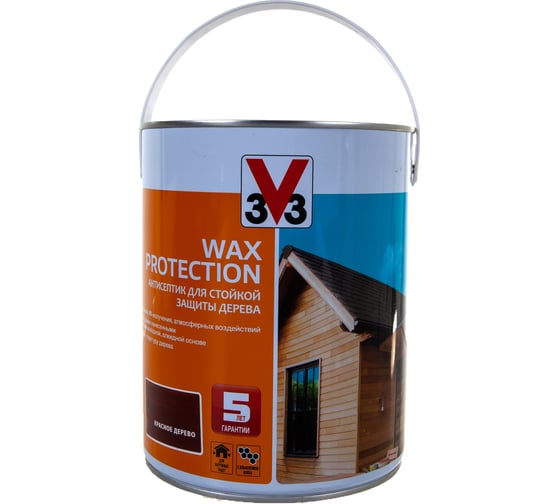 Алкидный антисептик для дерева с добавлением воска V33 WAX PROTECTION красное дерево 117378