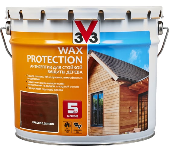 Алкидный антисептик для дерева с добавлением воска V33 WAX PROTECTION красное дерево 117384 1
