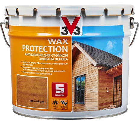 Алкидный антисептик для дерева с добавлением воска V33 WAX PROTECTION золотой дуб 117383