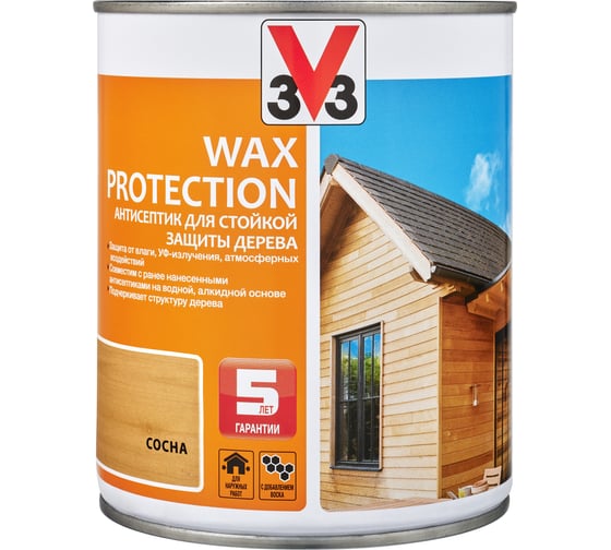 Алкидный антисептик для дерева с добавлением воска V33 WAX PROTECTION полуглянец, сосна 117369