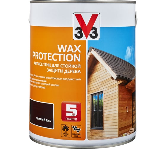 Алкидный антисептик для дерева с добавлением воска V33 WAX PROTECTION темный дуб 117376