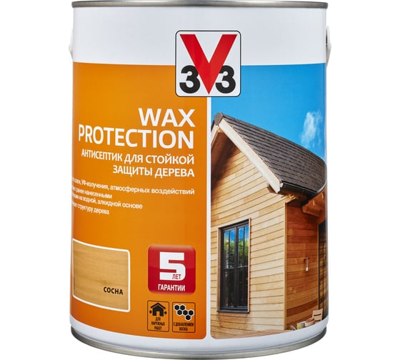 Алкидный антисептик для дерева с добавлением воска V33 WAX PROTECTION полуглянец, сосна 117375 1
