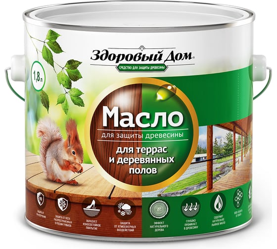 Масло для террас и деревянных полов Здоровый Дом тик 1,8 л Лк-00009567