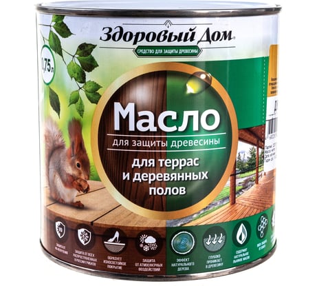 Масло для террас и деревянных полов Здоровый Дом дуб 0,75 л Лк-00009559