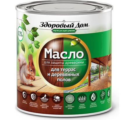 Масло для террас и деревянных полов Здоровый Дом махагон 0,75 л Лк-00009561