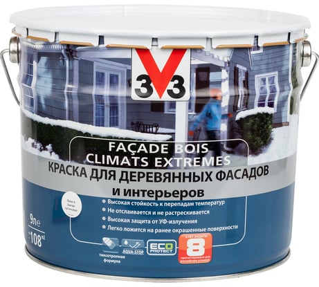 Краска для деревянных фасадов и интерьеров V33 CLIMATS EXTREMES полуглянцевая база А 110384