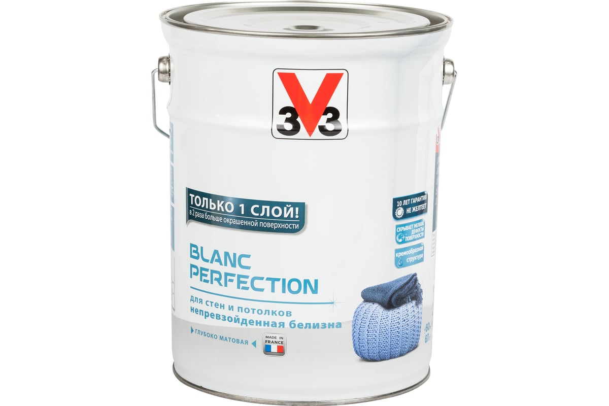 Краска для стен и потолка V33 Blanc Perfection глубокоматовая база А .