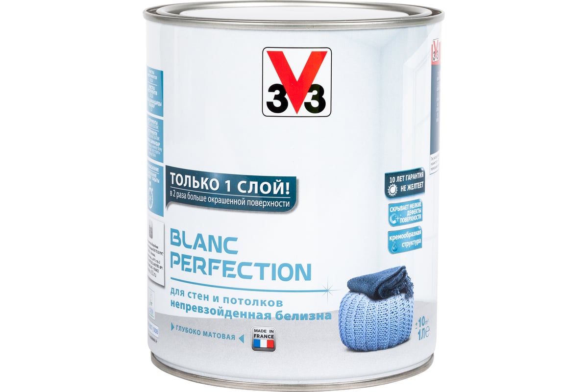 Краска для стен и потолка V33 Blanc Perfection глубокоматовая база А .