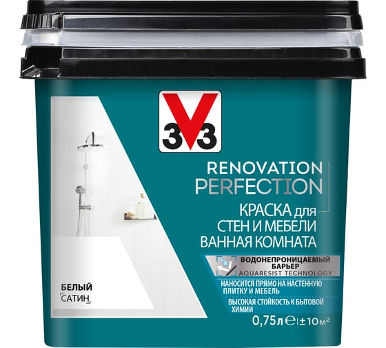 Краска для стен и мебели в ванной комнате V33 RENOVATION PERFECTION-БЕЛЫЙ 119707