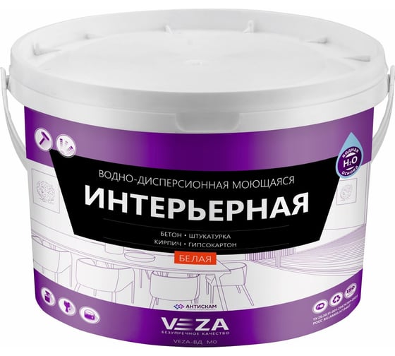 Интерьерная акриловая водно-дисперсионная моющаяся краска Veza 05ВДМО