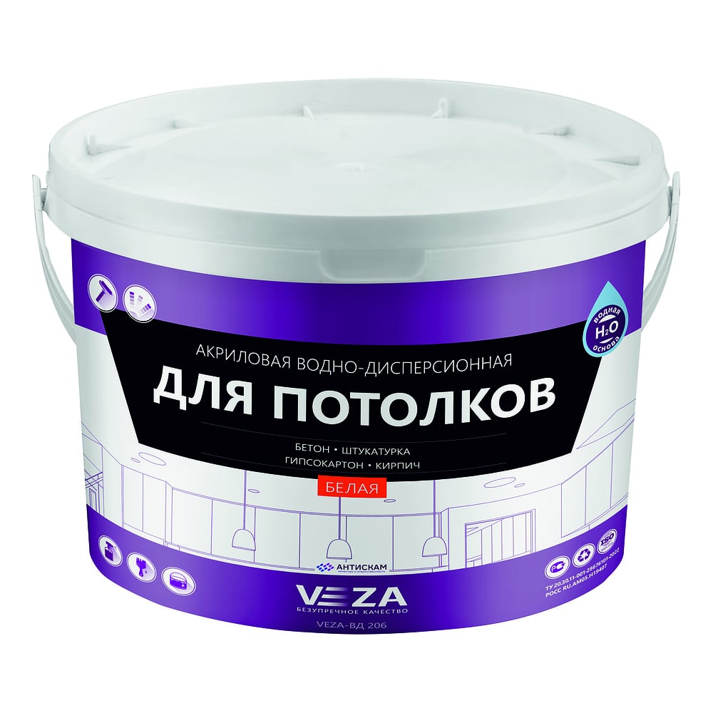 Акриловая водно-дисперсионная краска для потолков Veza 05ВД206 ...