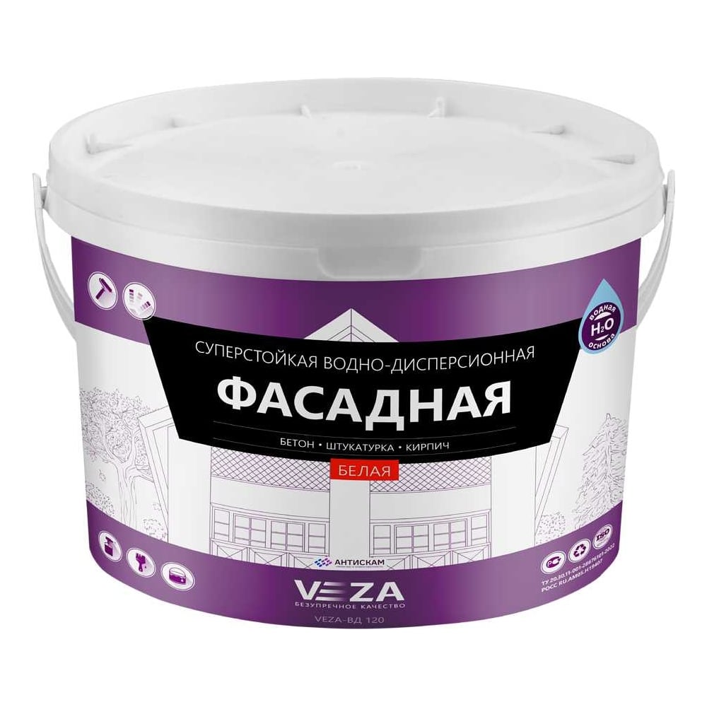 Фасадная акриловая суперстойкая водно-дисперсионная краска Veza 10ВД120 ...