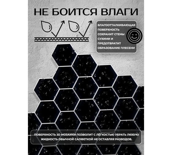 3D мозаика Fbrush Черные соты 25x25 см LT31-14049