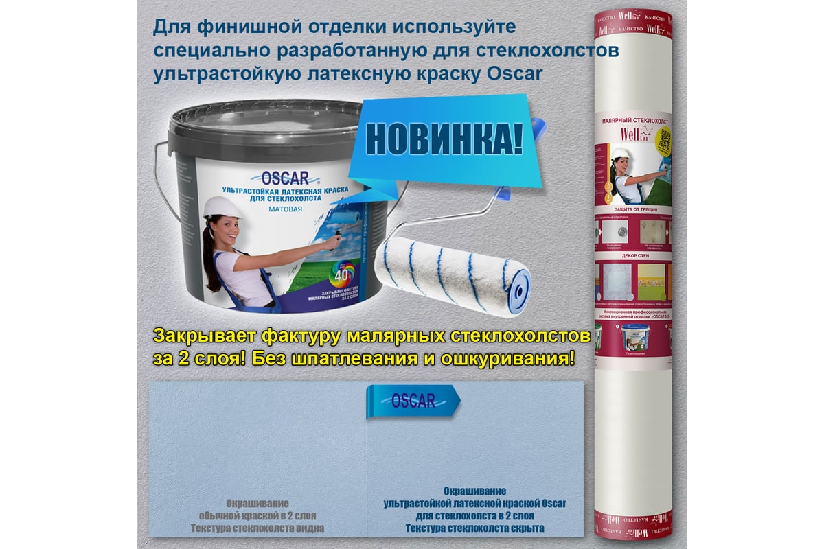Малярный стеклохолст Wellton плотность 45 г/м2 1х50 м W 45 - выгодная ...