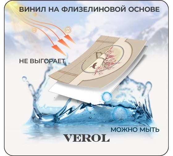 Фотообои Verol флизелиновые, "цветы сакуры и птицы" 300x283 см, бежевый, 3 полосы111-ФФО-05756