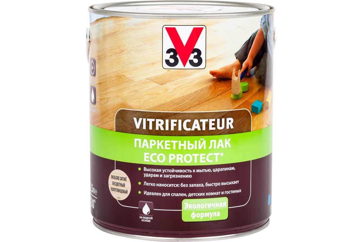 Полиуретановый акриловый паркетный лак V33 ECO PROTECT полуглянец ...