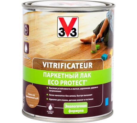 Полиуретановый акриловый паркетный лак V33 ECO PROTECT полуглянец цвет дуб 107851