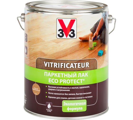 Полиуретановый акриловый паркетный лак V33 ECO PROTECT полуглянец цвет дуб 107859