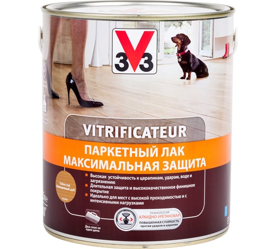Полиуретановый алкидный паркетный лак V33 максимальная защита полуглянец цвет дуб 107867 1