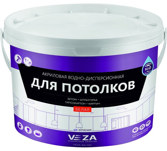 Акриловая водно-дисперсионная краска для потолков Veza 10ВД206 1