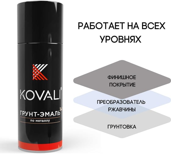 Аэрозольная грунт-эмаль KOVALI 3 в 1 матовая Шоколадно-коричневая RAL8017 (520 мл) kov1.4.520