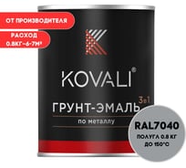 Грунт-эмаль KOVALI 3 в 1 полуглянец Серое окно RAL 7040 (0,8кг) kov2.4.1