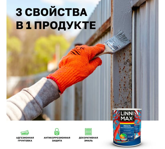 Быстросохнущая эмаль по ржавчине LINNIMAX шелковисто-матовая RAL7024 0,75 л 948105229