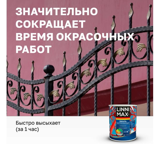 Быстросохнущая эмаль по ржавчине LINNIMAX шелковисто-матовая RAL7024 0,75 л 948105229