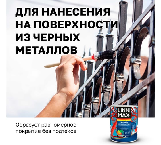 Быстросохнущая эмаль по ржавчине LINNIMAX шелковисто-матовая RAL7024 0,75 л 948105229