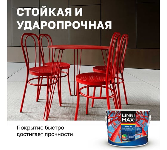 Быстросохнущая эмаль по ржавчине LINNIMAX шелковисто-матовая RAL 7024 Графитовый серый 2,5 л 948105230