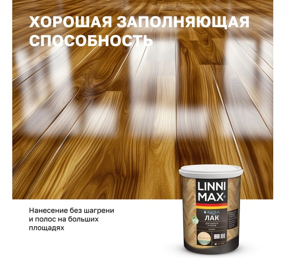 Акриловый лак LINNIMAX (ALPINA) аква для паркета и полов для вн раб шелк-мат прозрачный 0,9 л 948105337