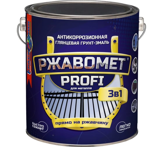 Грунт-эмаль Красковия Ржавомет profi «3в1» ral 7040 3 кг, полуглянцевая, прямо по ржавчине ER-00004113 1