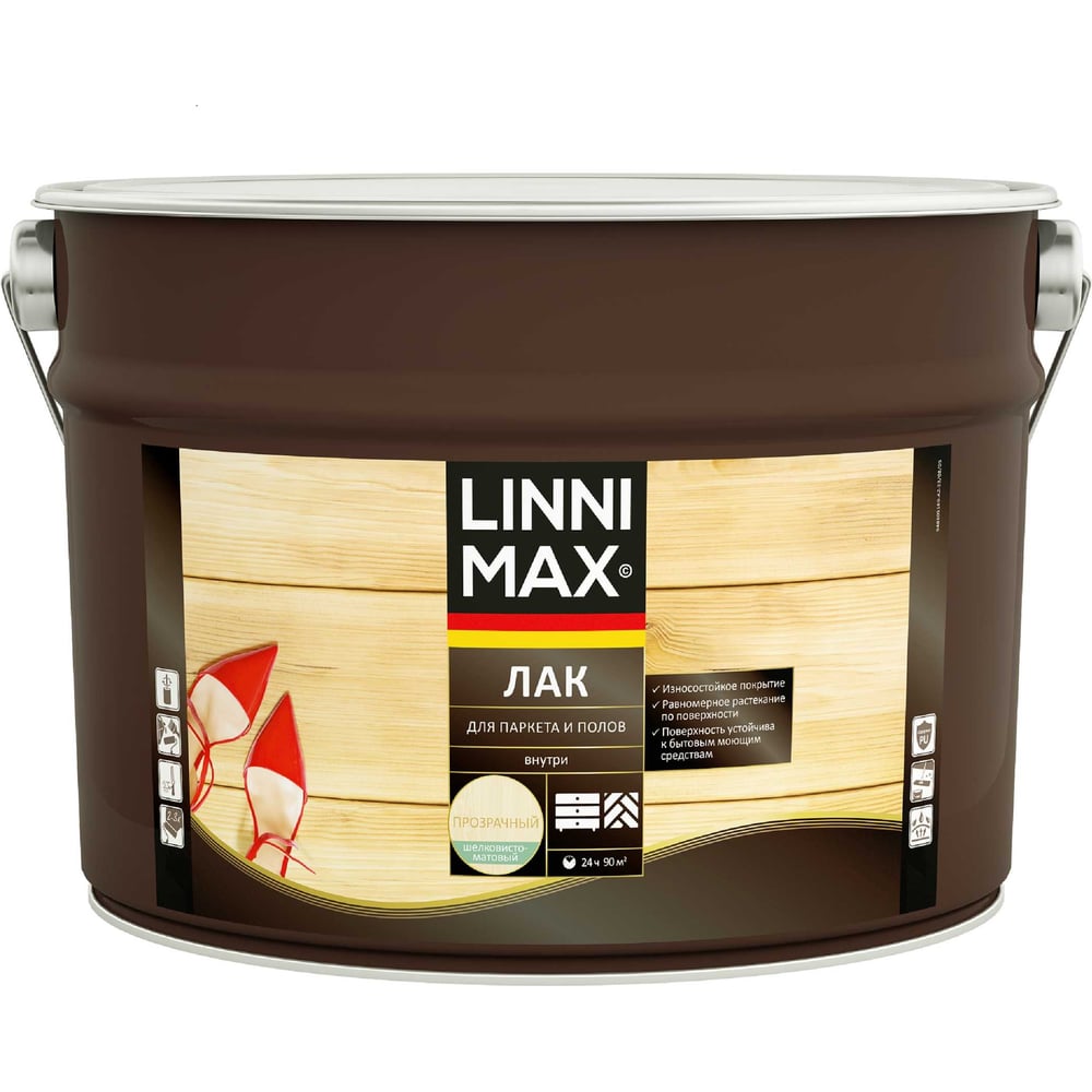 Алкидно-уретановый лак для паркета и полов LINNIMAX матовый 9 л ...