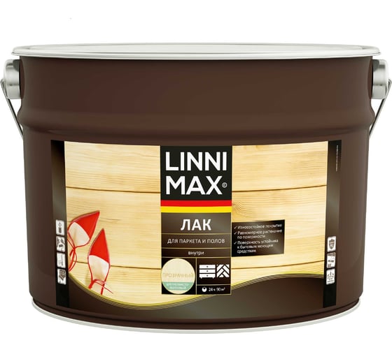 Алкидно-уретановый лак для паркета и полов LINNIMAX матовый 9 л 948105173