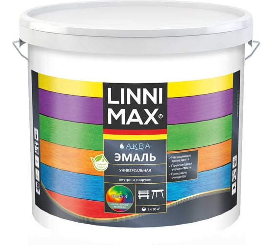 Универсальная эмаль LINNIMAX Аква шелковисто-матовая База 3 8,46 л 948105455