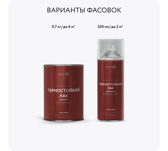 Термостойкий лак для печей и каминов, камня, кирпича, металла Elcon High Therm до 250С 1 л 00-00002950