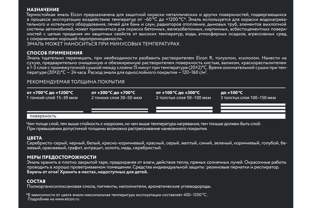 Термостойкая краска для металла, печей, мангалов, радиаторов, дымоходов,  суппортов Elcon Max Therm черная 1200 градусов 0,4 кг 00-00004052