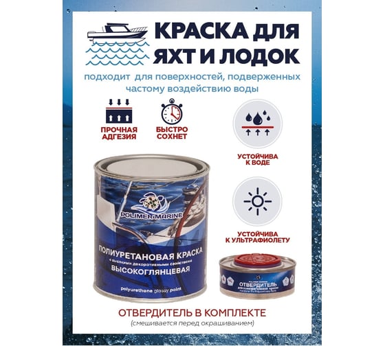 Полиуретановая краска POLIMER MARINE высокоглянцевая 2к голубая комплект 1 кг 1КПВГглб