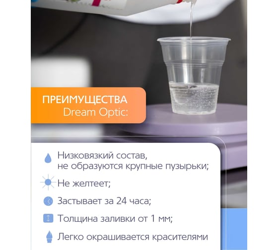 Модифицированная прозрачная эпоксидная смола Poly max Dream Optic 750 гр. DO750