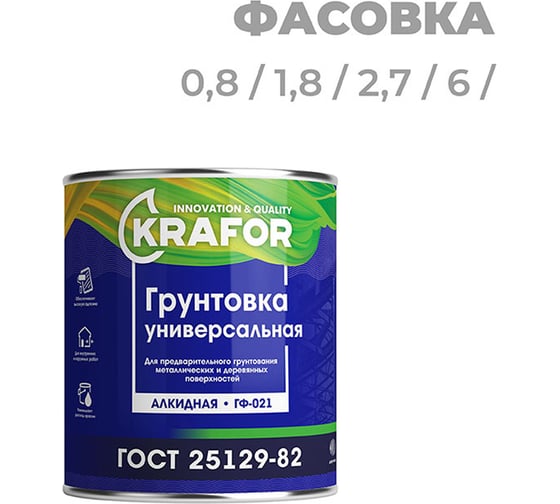 Грунт Krafor ГФ-021 серый 1.8 кг 6 26307