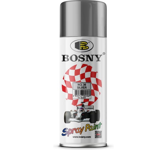 Аэрозольная акриловая краска Bosny RAL 9006 36 серебристая