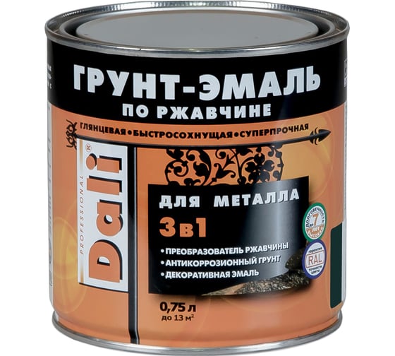Грунт-эмаль по ржавчине Dali 3 в 1 водная синь RAL 5021 0.75 л 6 45798
