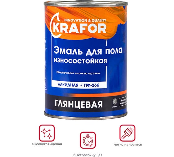 Износостойкая эмаль для пола Krafor ПФ-266 красно-коричневая 0.9 кг 6 206156