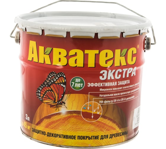 Защитно-декоративное покрытие для древесины Акватекс Экстра Тик, полуглянцевое, 3 л 13870